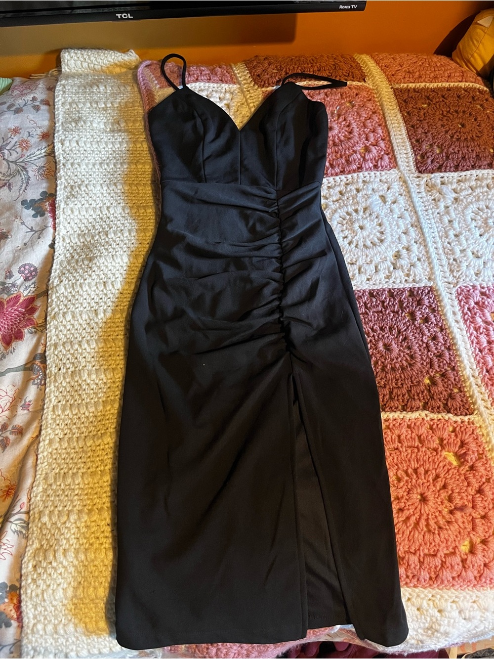 Emerald Sundae Black Ruched Maxi Dress with Spaghetti Straps